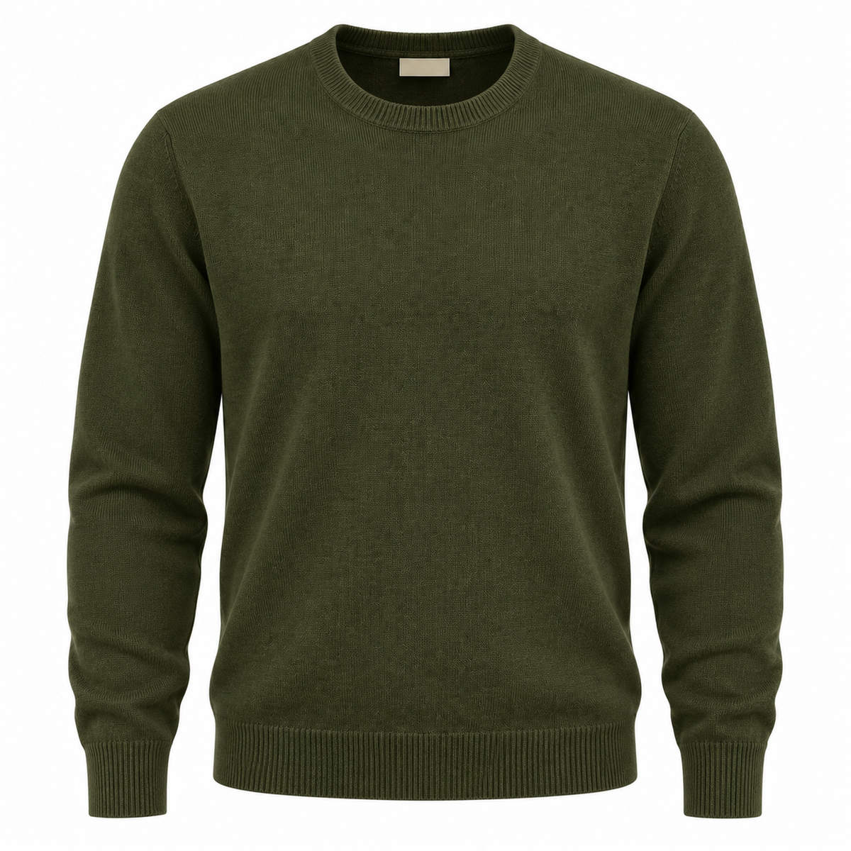 Olive Green Fine-Knit Crew Neck Sweater | Kurque Foursel