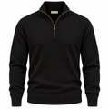 Black Fine-Knit Quarter-Zip Sweater with Caramel Hardware | Kurque Foursel