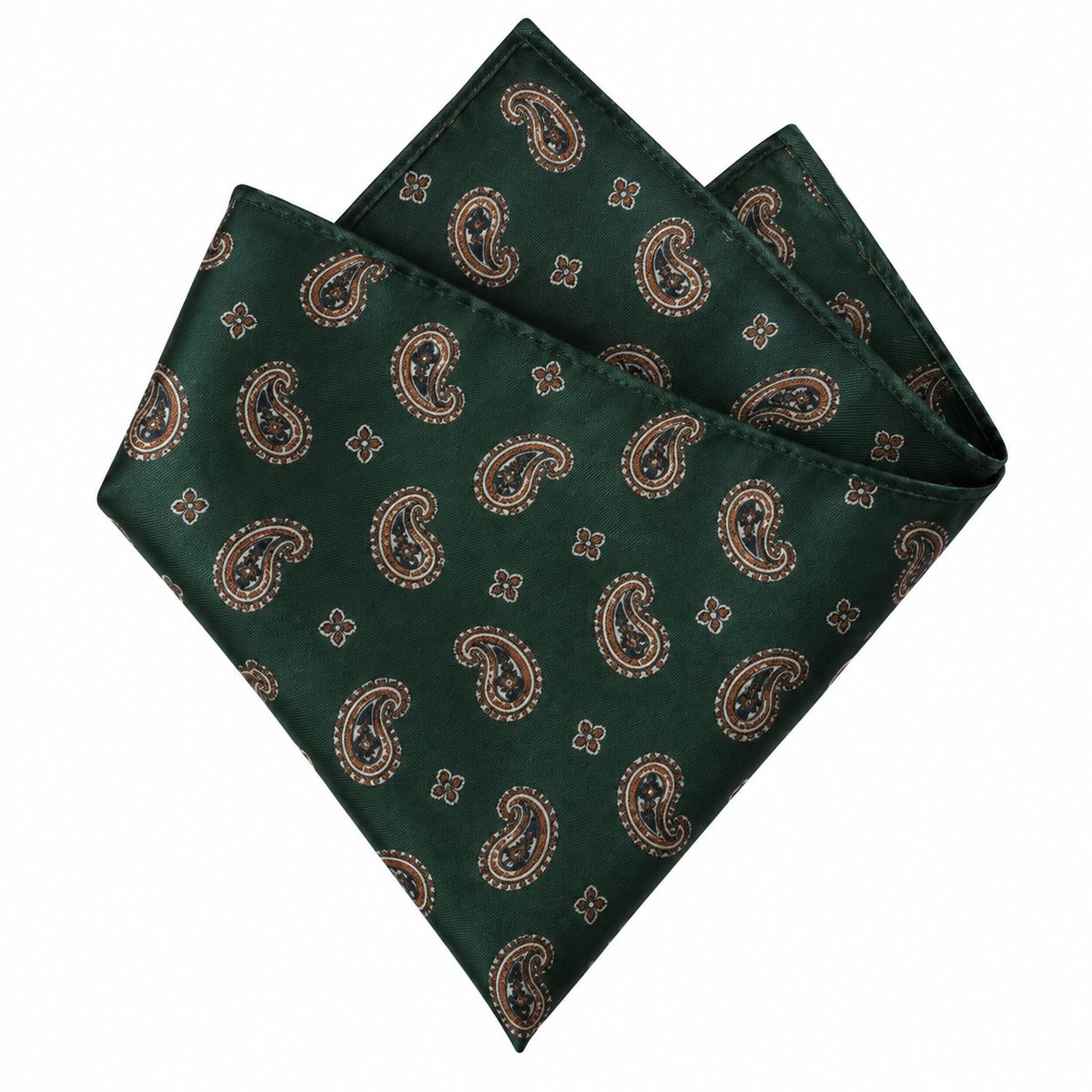 Forest Green Paisley Silk Pocket Square | Kurque Foursel